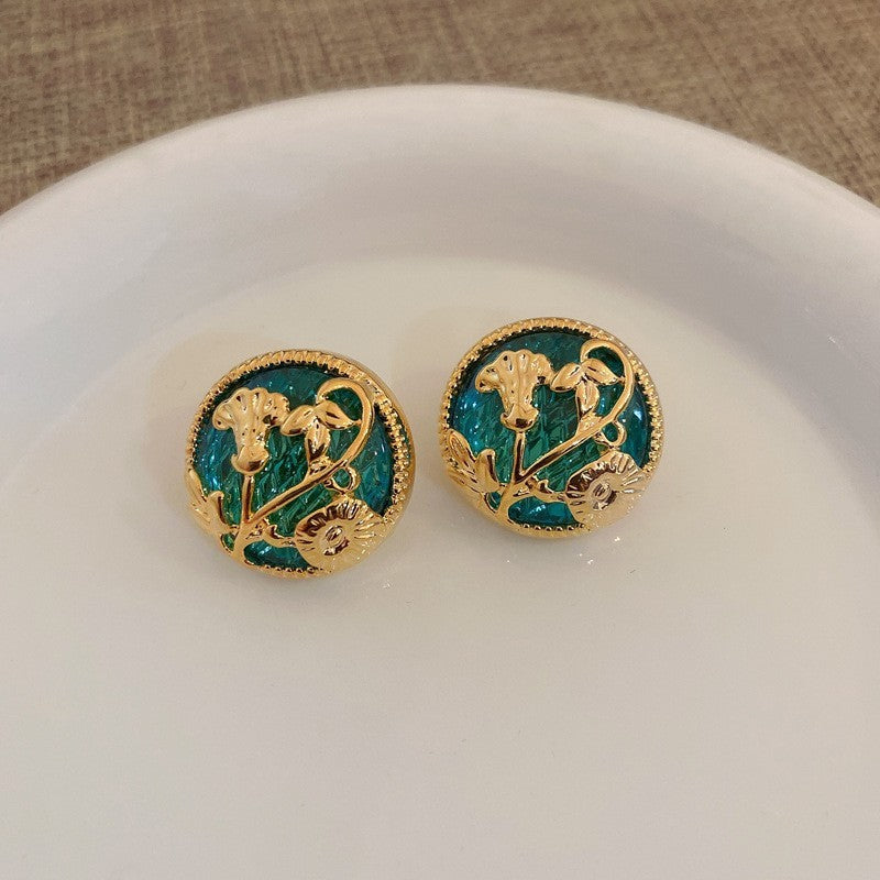 Silver Needle European And American Vintage Crumpled Resin Geometric Earrings