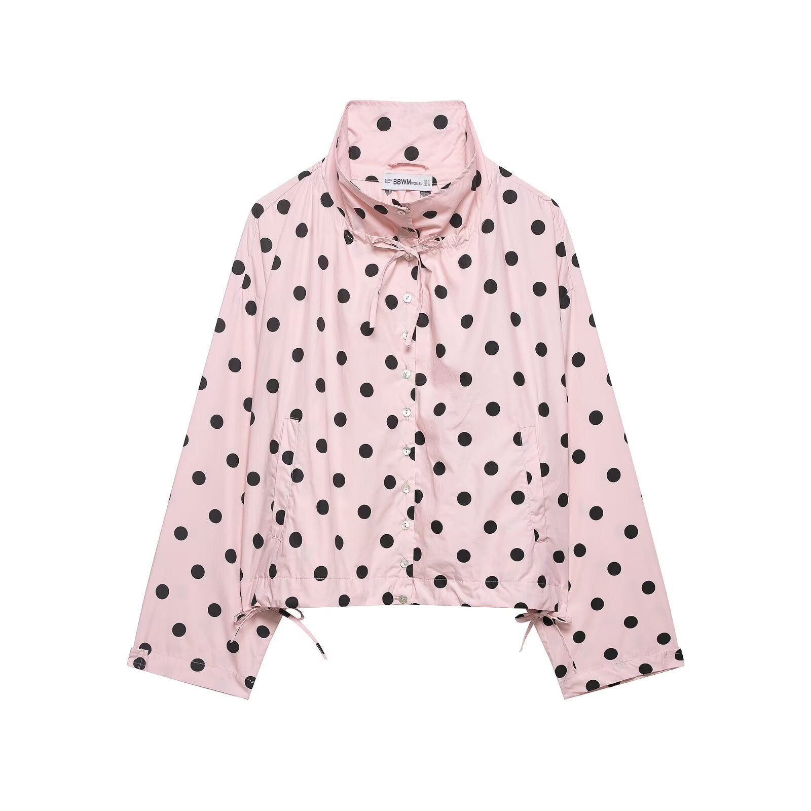 Single-breasted Stand Collar Bow-Tied Polka Dot Coat For Women