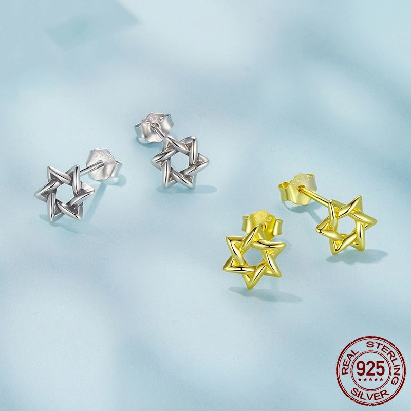 Simple Six-pointed Star Argent Pur Stud Earrings Fashionable All-match S925 Sterling Silver