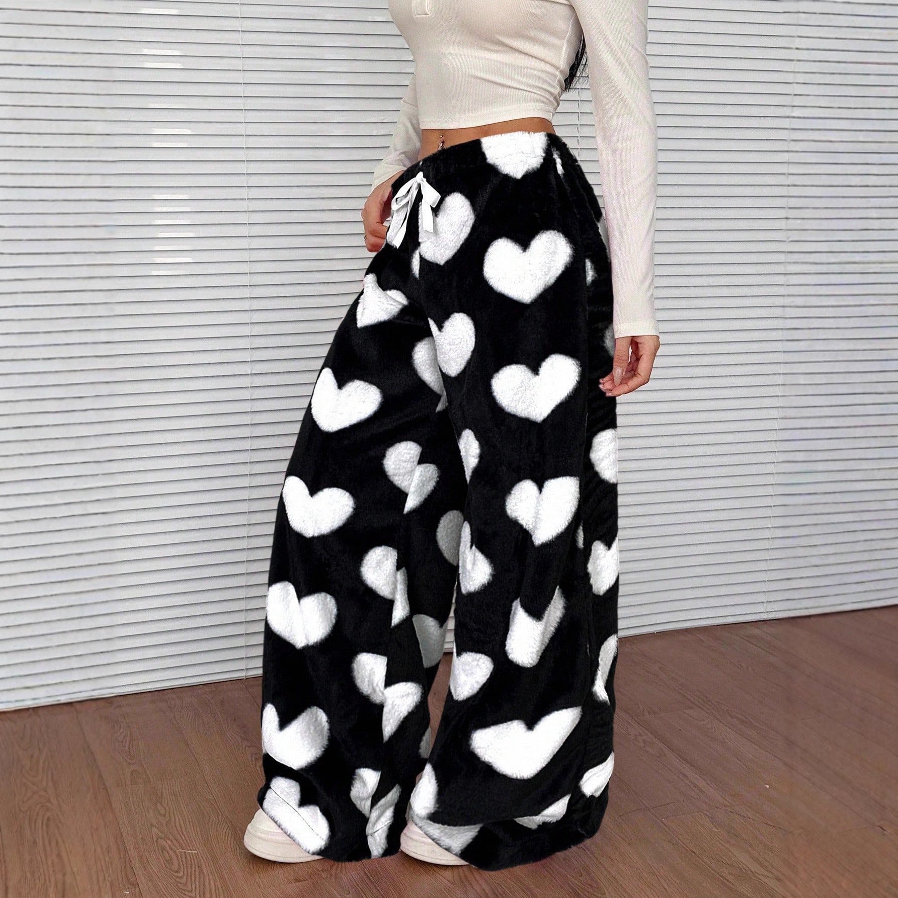 New Casual Leopard Print Lace-up Wide-leg Pants
