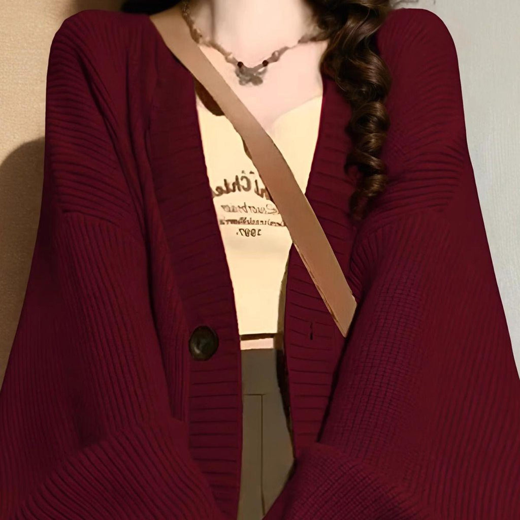 Retro Casual Laid-back Style Coat Sweater Mid-length