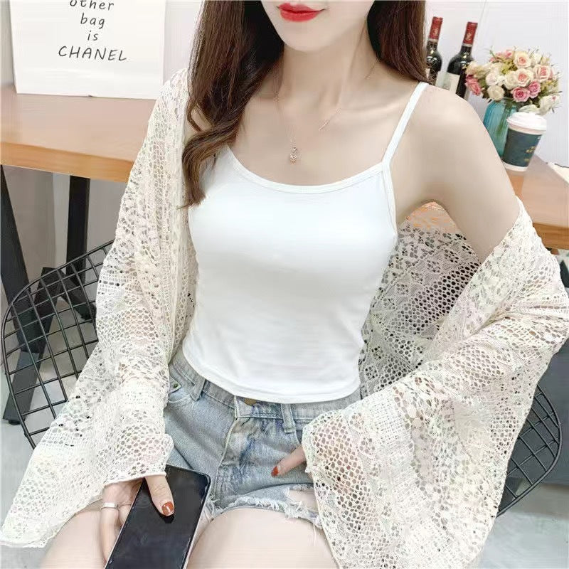 Sweet Lace Edge Splicing Sling Vest For Women