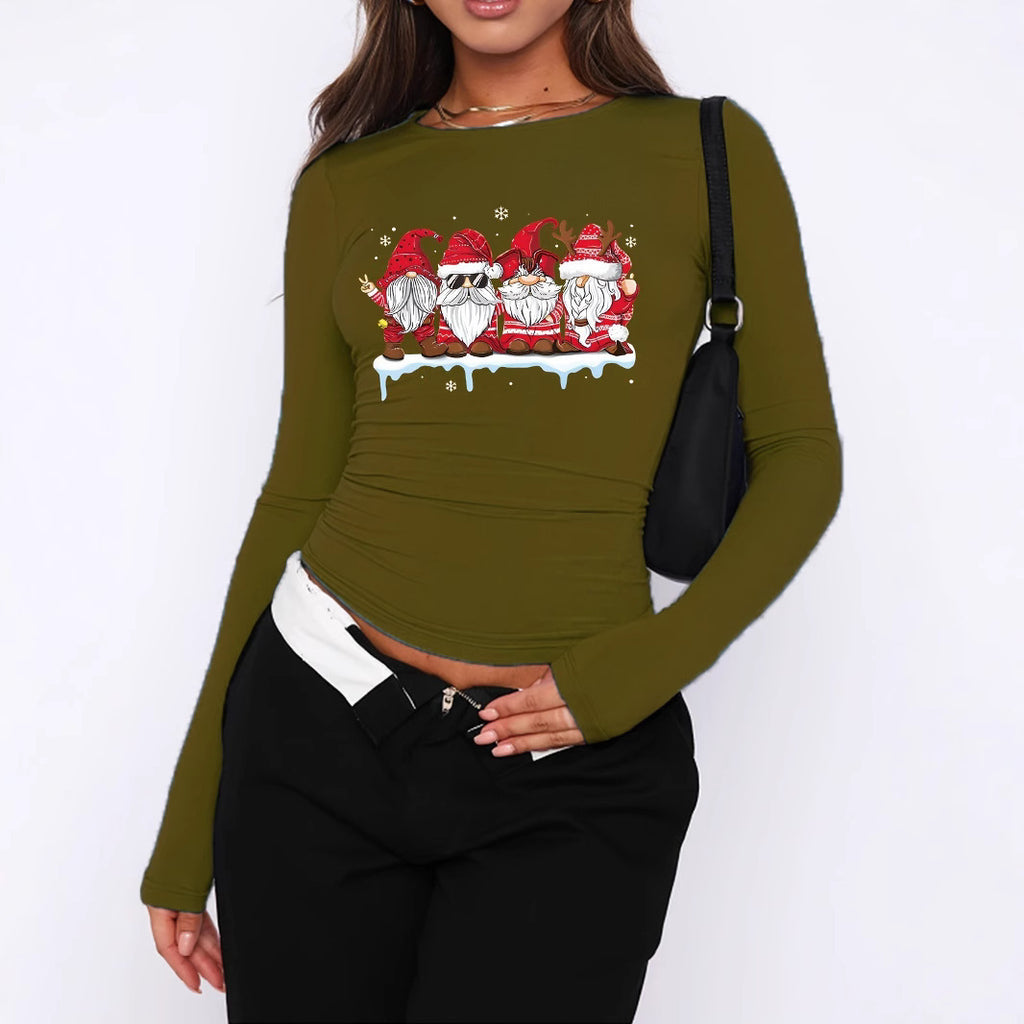 Round Neck Long Sleeve Loose Print T-shirt