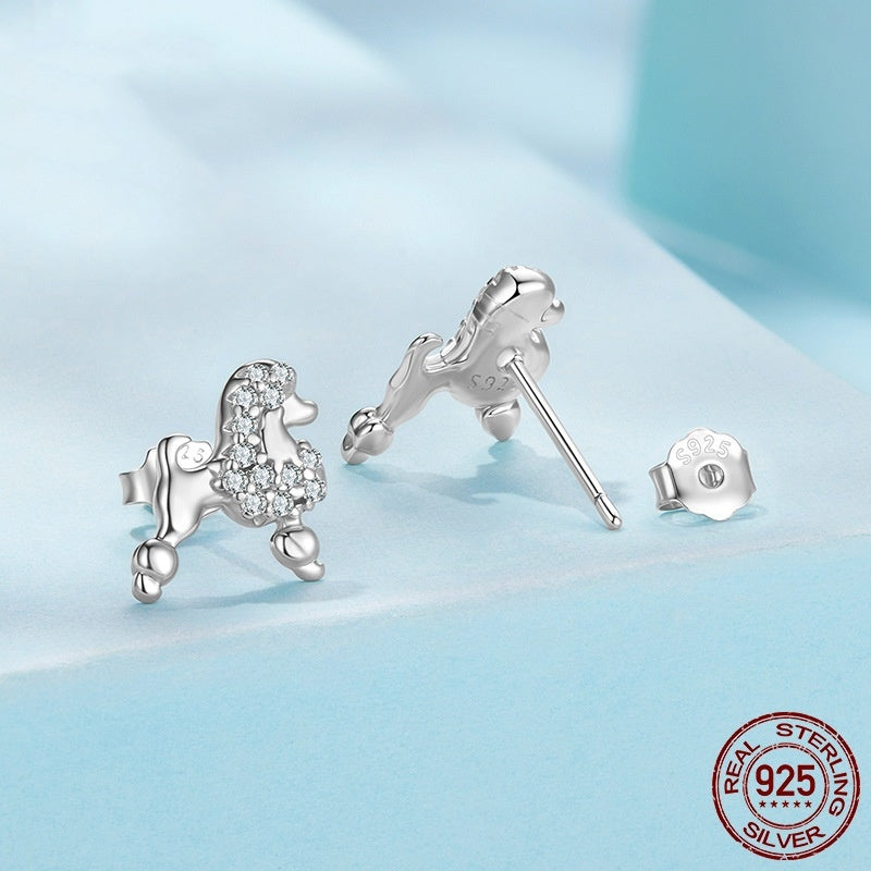 S925 Sterling Silver Mini Poodle Stud Earrings