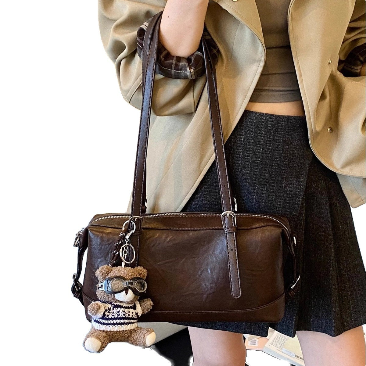 Weilan Pillow Bag Women's Retro Brown Oil Wax Leather Underarm Portable Shoulder Bag