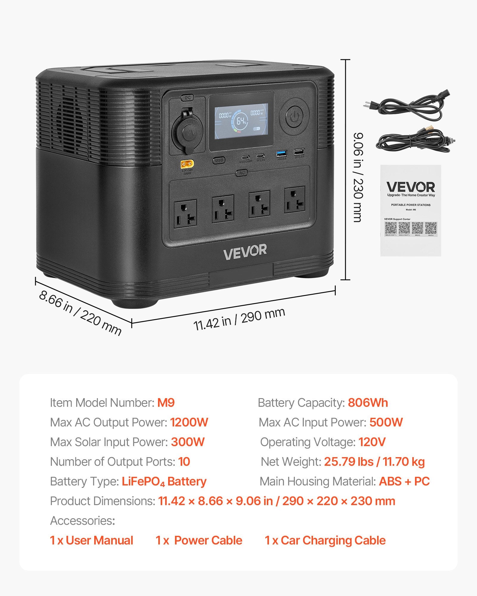 Portable Power Station, 1200W Solar Generator Power Station, 806Wh LiFePO4 Battery Backup With 10 Output Ports For Home Emergency, Outdoor Camping, RV Travel (Solar Panel NOT Included)