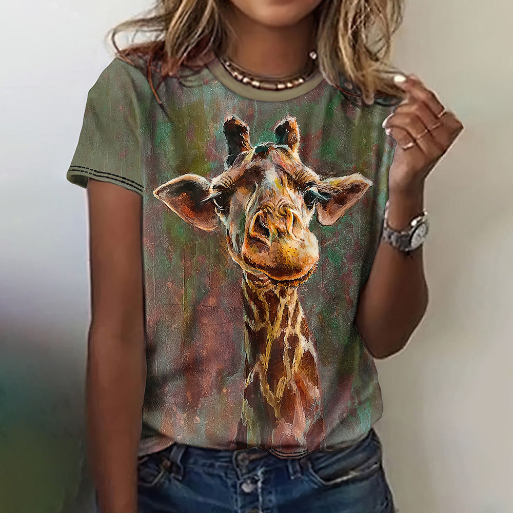 Printed Animal Casual Short-sleeved Top Female