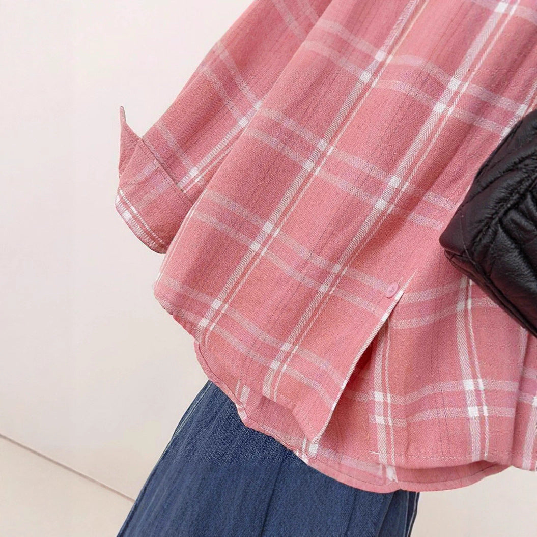 Hong Kong-style Vintage Plaid Shirt For Women