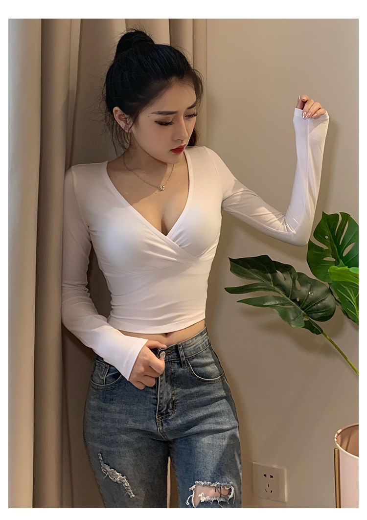 Long Sleeve Short Sexy Tight Navel Bottoming Shirt Women's Top