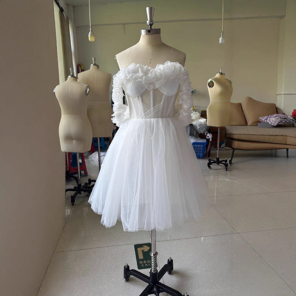 Lace Off-shoulder Mini Wedding Dress