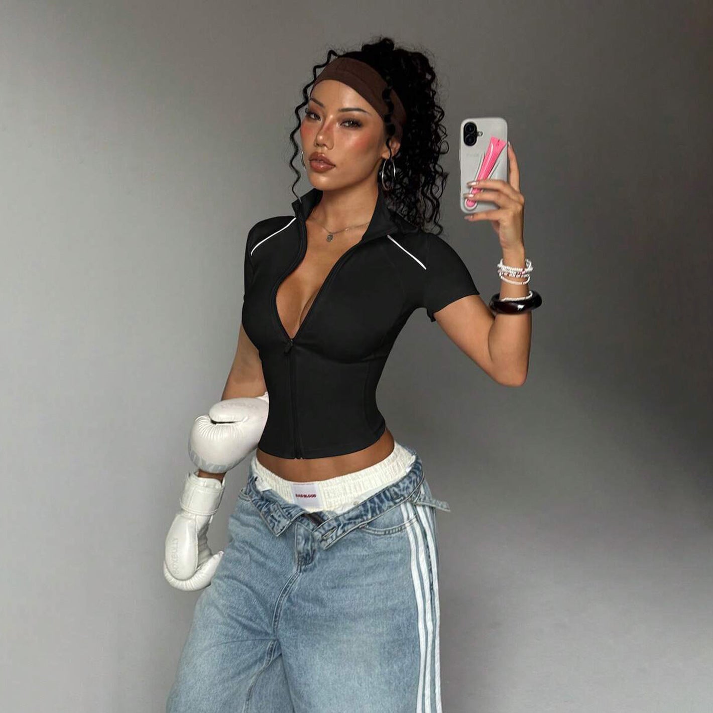 Women's Short Contrast-color Yoga And Fitness Jacket