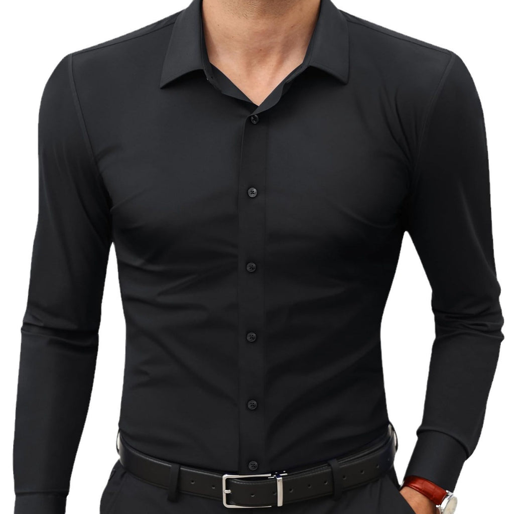 Full Elastic Force Shirt Men's Clothing Long Sleeve Shirt