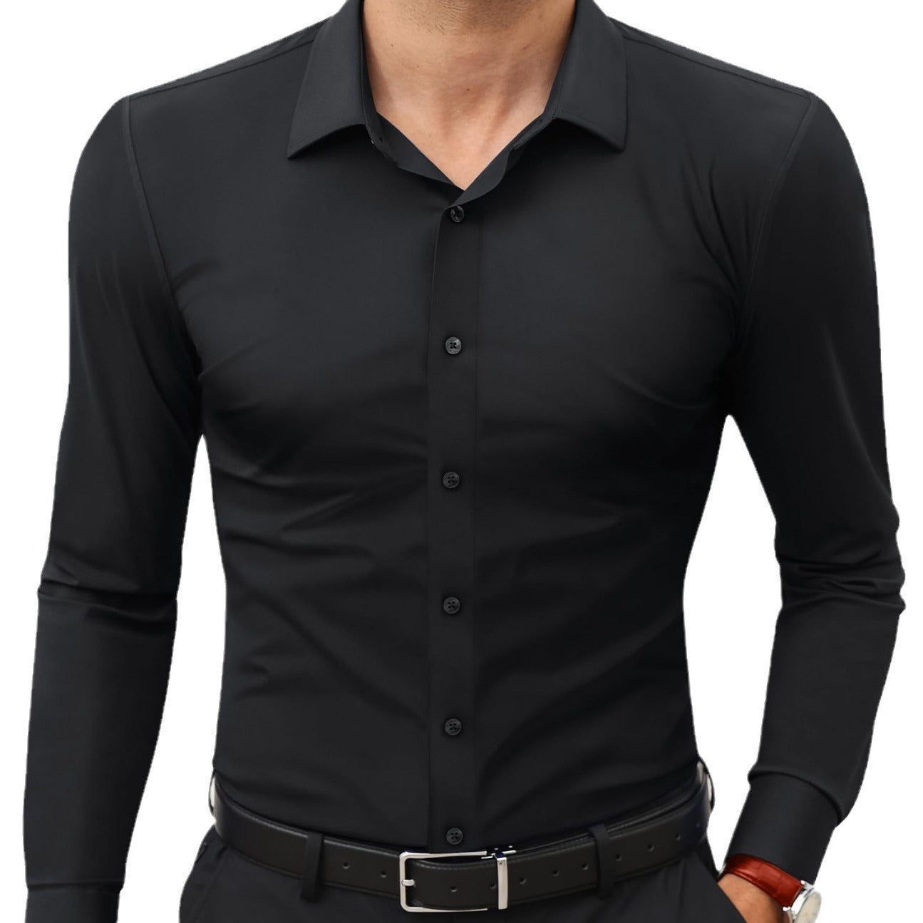 Full Elastic Force Shirt Men's Clothing Long Sleeve Shirt