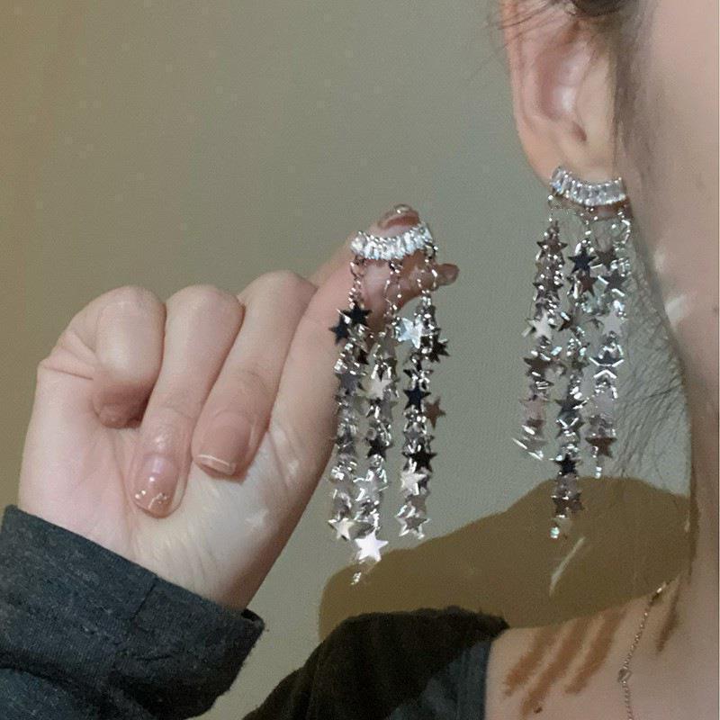 Sterling Silver Needle Light Luxury Tassel Earrings Banquet Style High-grade Long Earrings