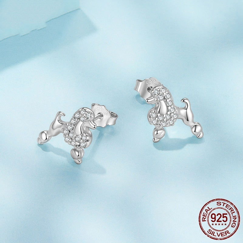 S925 Sterling Silver Mini Poodle Stud Earrings