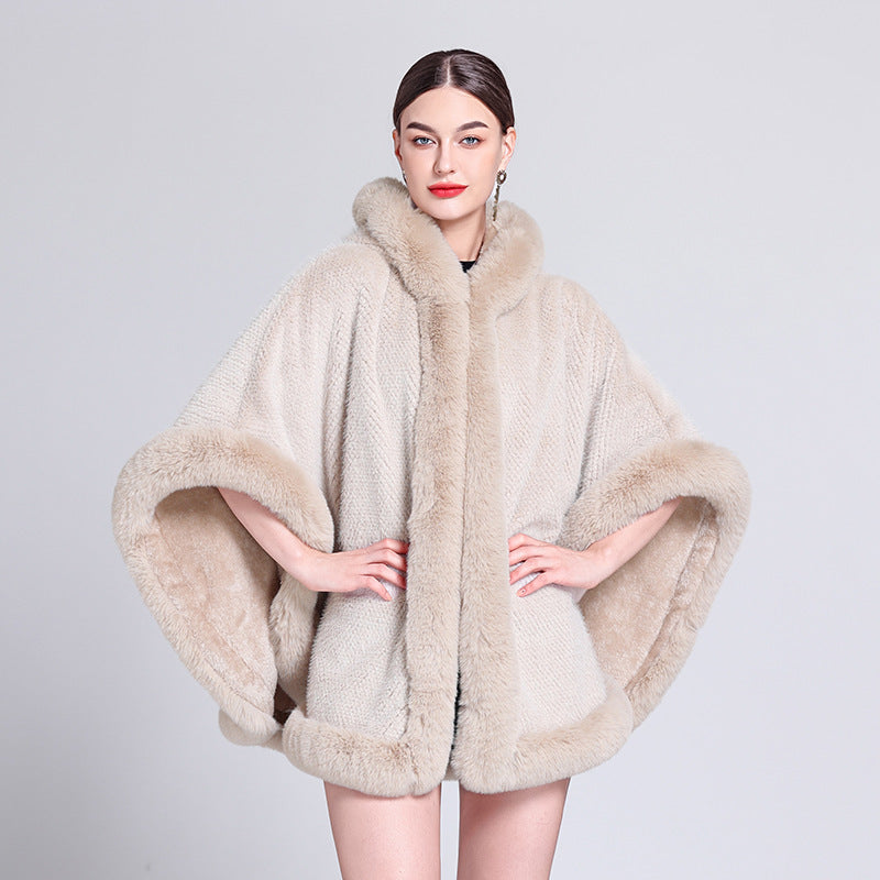 Shawl Outer Match Cloak Fleece-lined Thickened Imitation Fur Collar Cape And Shawl Coat
