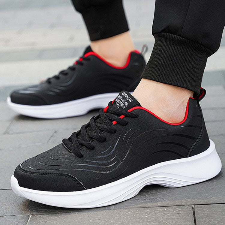 Black Leather-uppers Waterproof And Non-slip Running And Casual Shoes