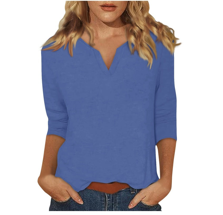 Three-quarter-sleeve Solid-color T-shirt Top