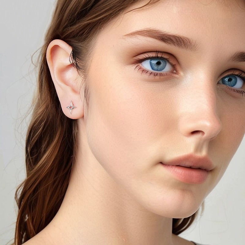 Original S925 Sterling Silver Star Stud Earrings Personalized Cold Style Hollow Out