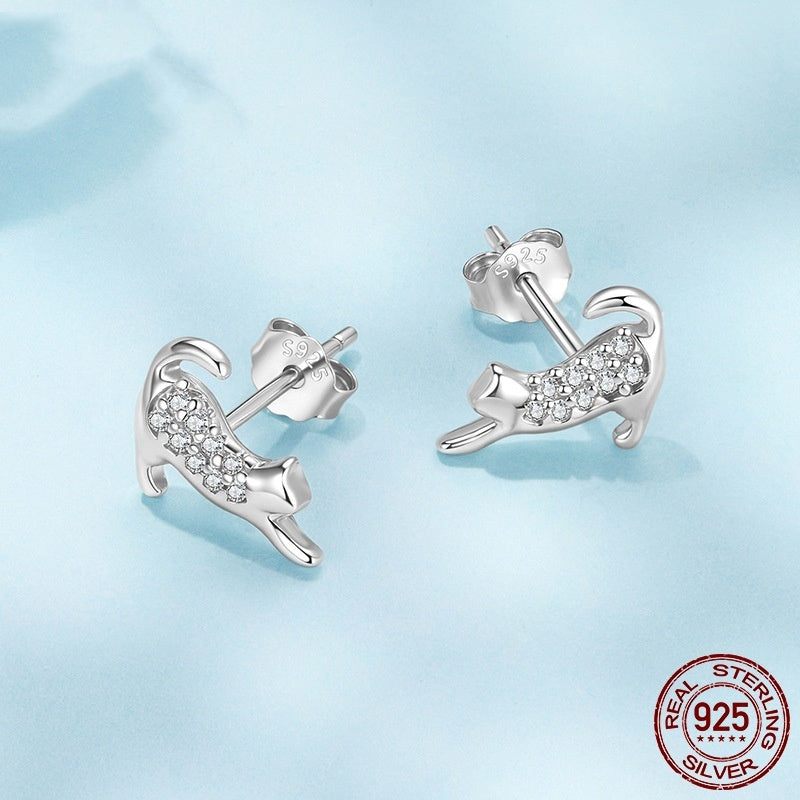 S925 Sterling Silver Cat Mini Ear Studs Cute