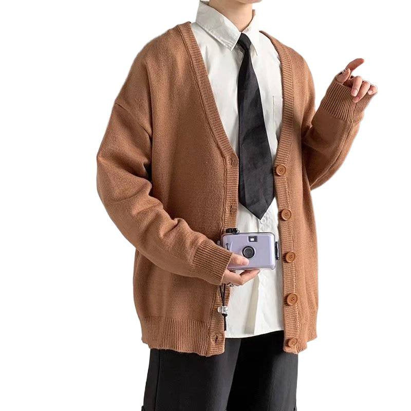 Simple V-neck Loose And Lazy Style Solid Color Sweater