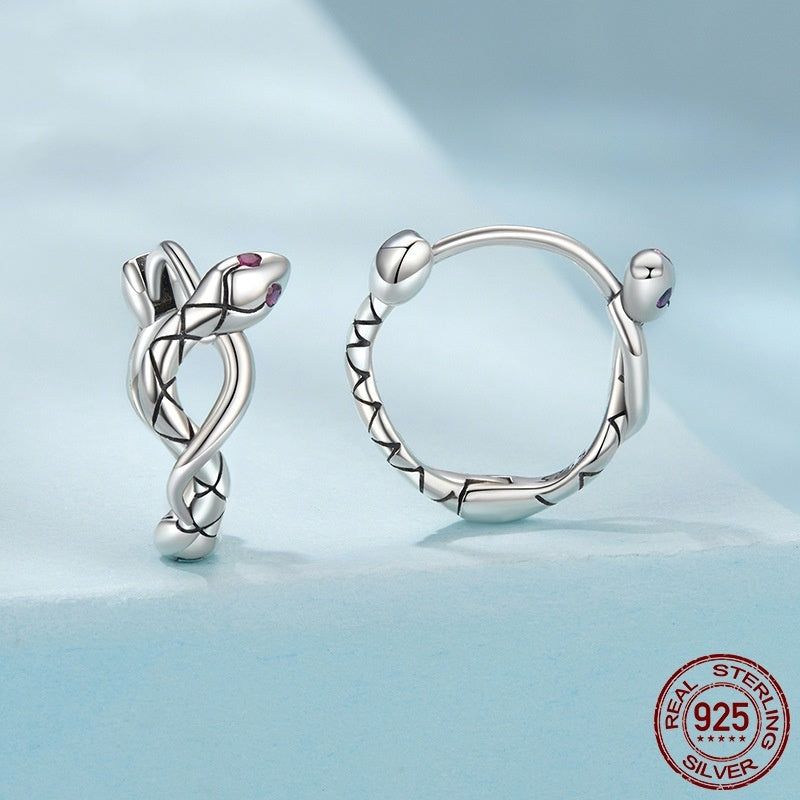 S925 Sterling Silver Snake Ear Clip Earrings Elegant Retro Animal