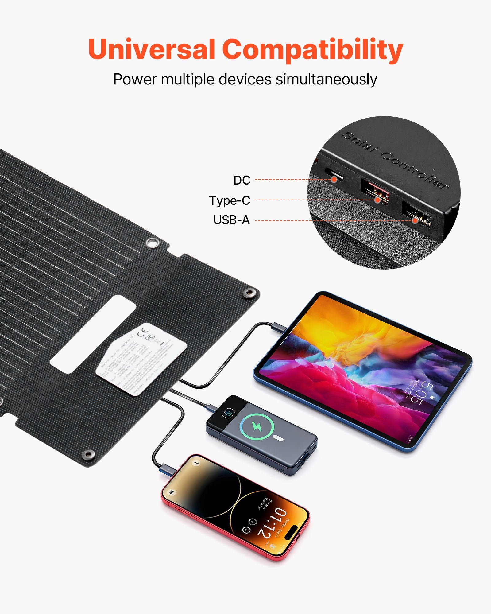 30W Foldable Solar Panel Charger, 16BB N-Type Monocrystalline Solar Panel 24% Efficiency, Ultra-Light Portable With USB-A, USB-A (QC3.0) & Type-C Ports For Camping, Backpacking, Phones, Tablets