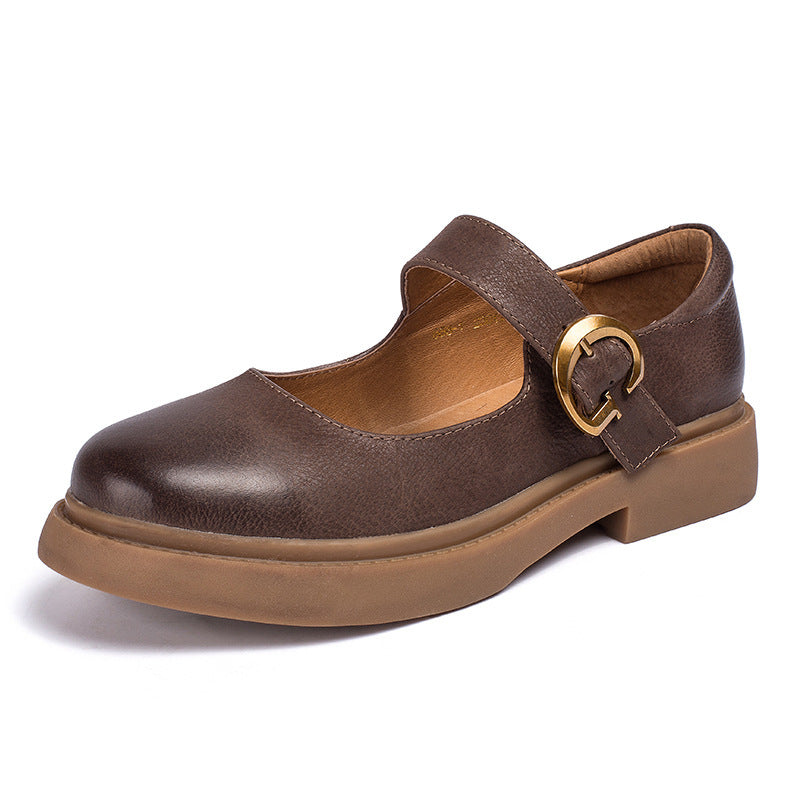 Vintage Mary Jane Women's Small Leather Shoes With Buckle