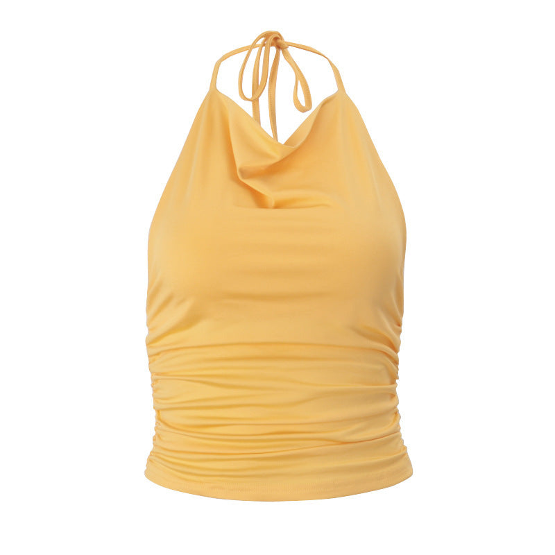Yellow Sexy Slim Fit Backless All-match Halter Top