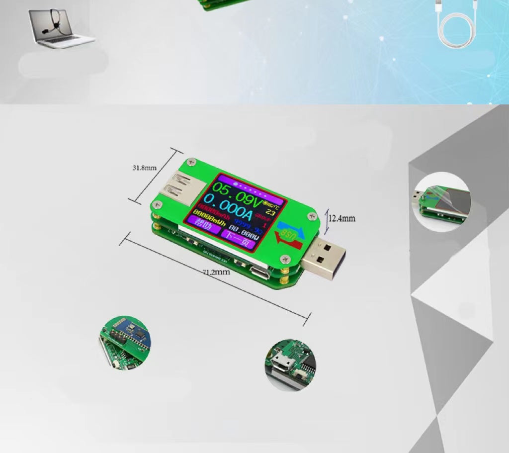 USB 2.0 Color Screen Tester Voltage Ammeter Thermometer UM24C With Bluetooth Communication Board
