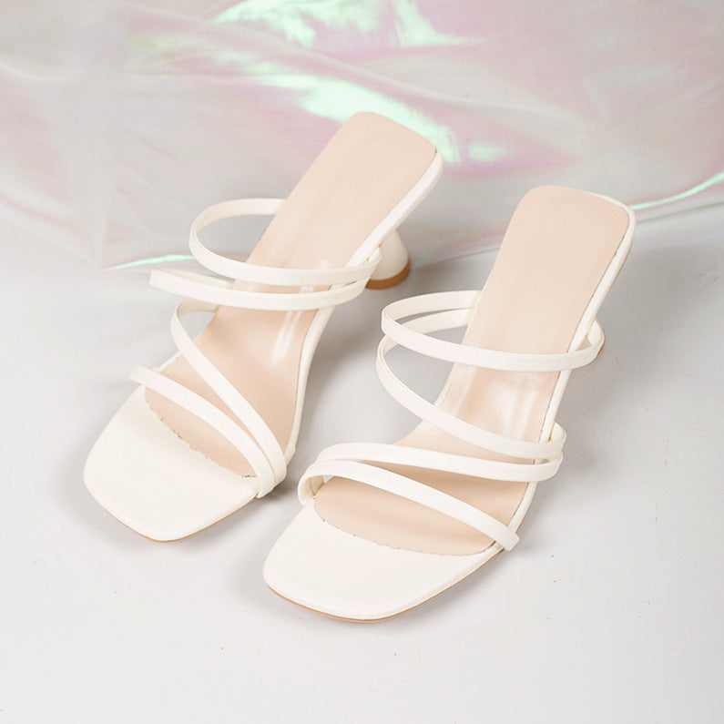 Plus-size Fish-mouth Fashionable Square-toe Stiletto-heeled Outdoor Sandals For Women