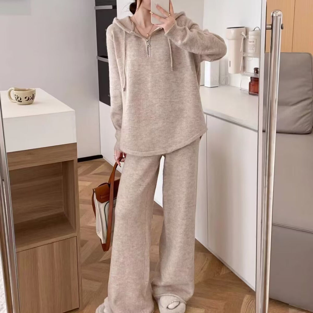 Suit Women's Spring And Autumn New Loose Hooded Sweater Wide-leg Pants