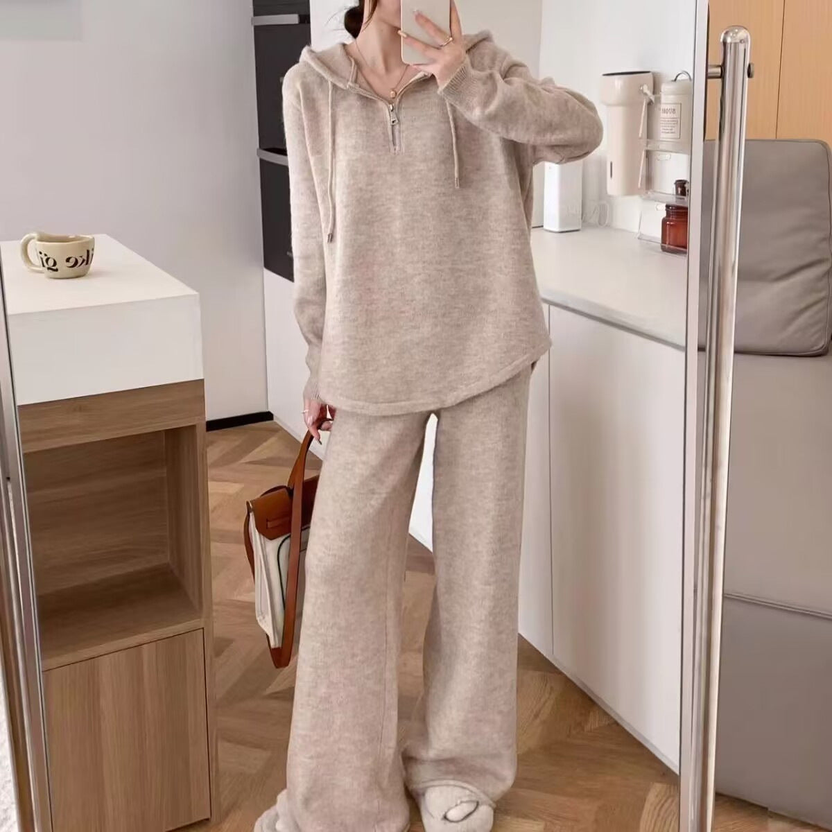 Suit Women's Spring And Autumn New Loose Hooded Sweater Wide-leg Pants