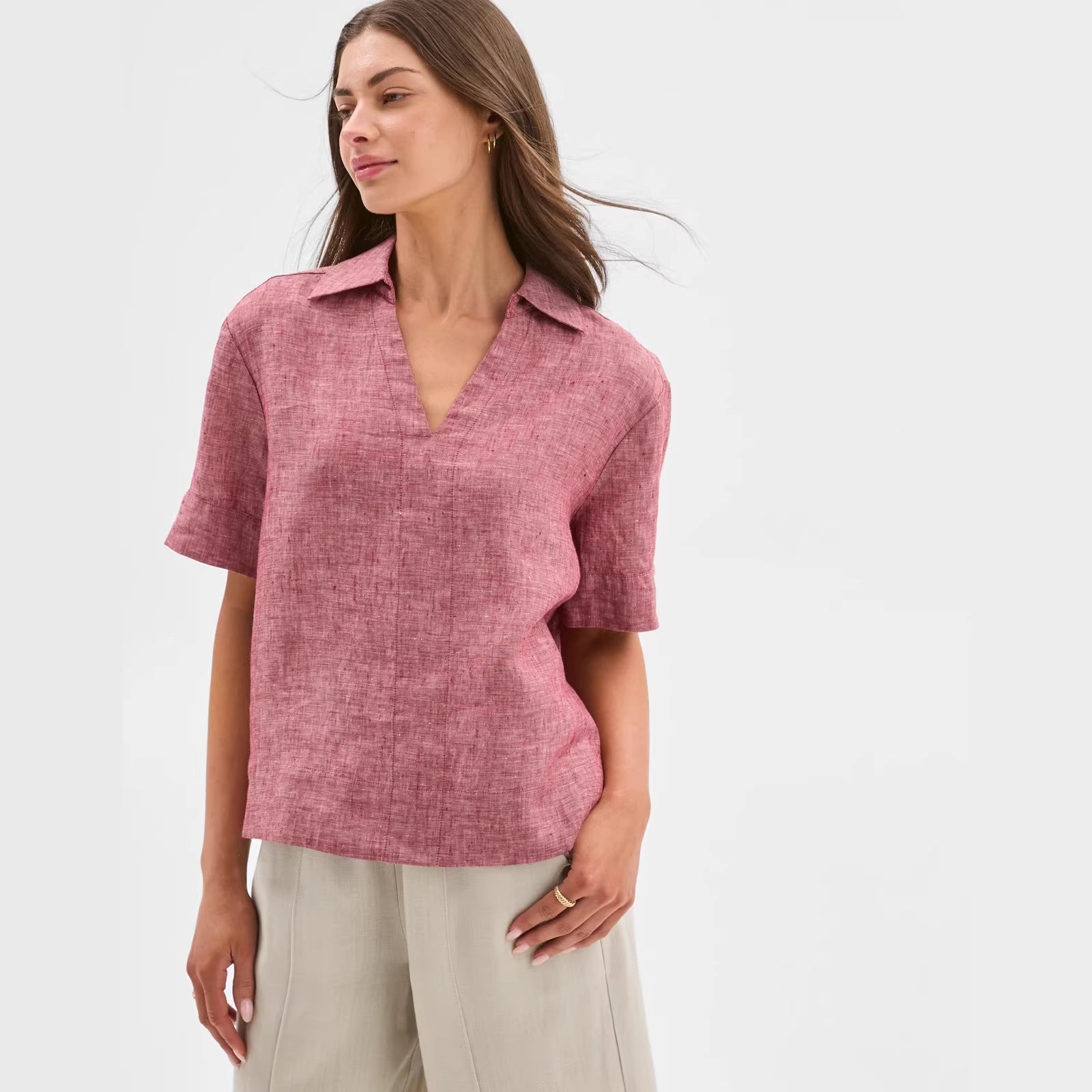 Summer Thin Figure-flattering Casual Faux Linen Top