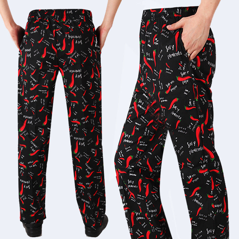 Kitchen Striped Chef's Pants And Dining Room Elastic Pants