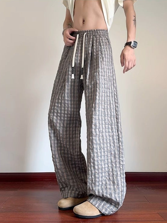 Seersucker Plaid Drape Texture Men's Casual Pants