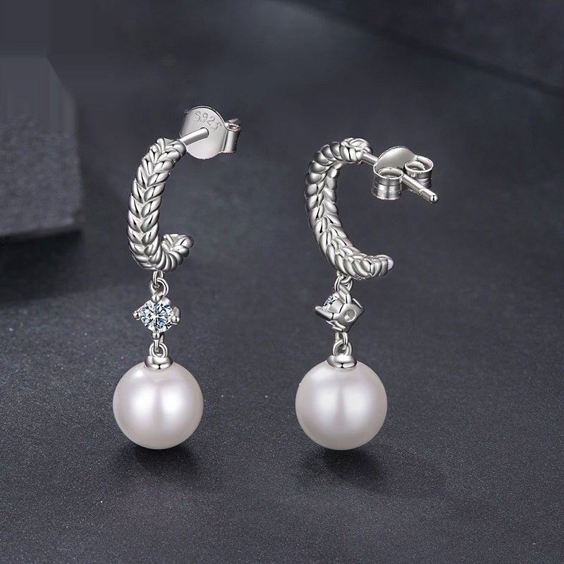 Silver Ziyun New Pearl Moissanite Stud Earrings Charm