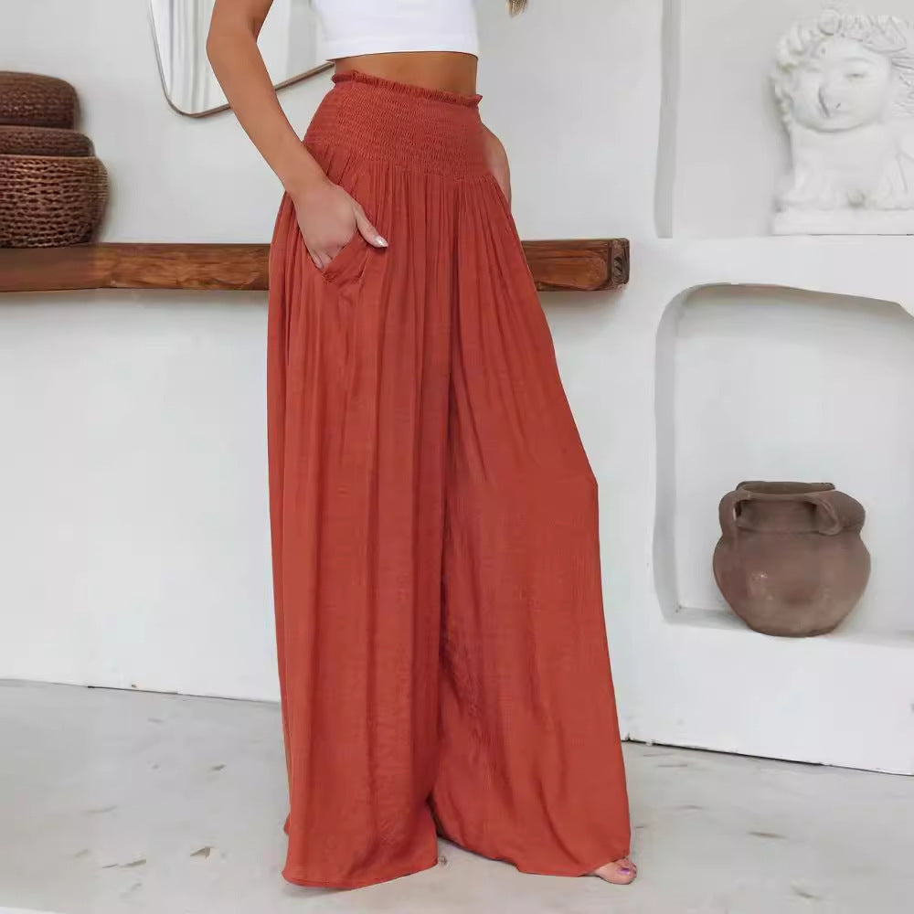 Cotton Wide-leg Pants Loose And Elastic Pocket Casual Pants Trousers