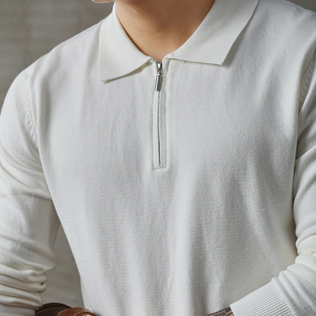 Half-height Zip Knitted Long-sleeved Polo Shirt Sweater For Men