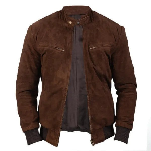 Vintage Zipper Suede Jacket Mature Men's Coat