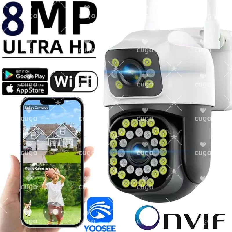 8MP WiFi Surveillance Camera Dual Lens 4K Wifi Outdoor PTZ IP Camera Auto Tracking Audio Video ONVIF Security CCTV Camera YOOSEE