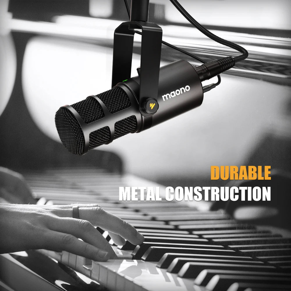 Maono USB/XLR Dynamic Microphone All Metal With One-Touch Mute Headphone Jack And Volume Control For Podcasting Streaming PD400X