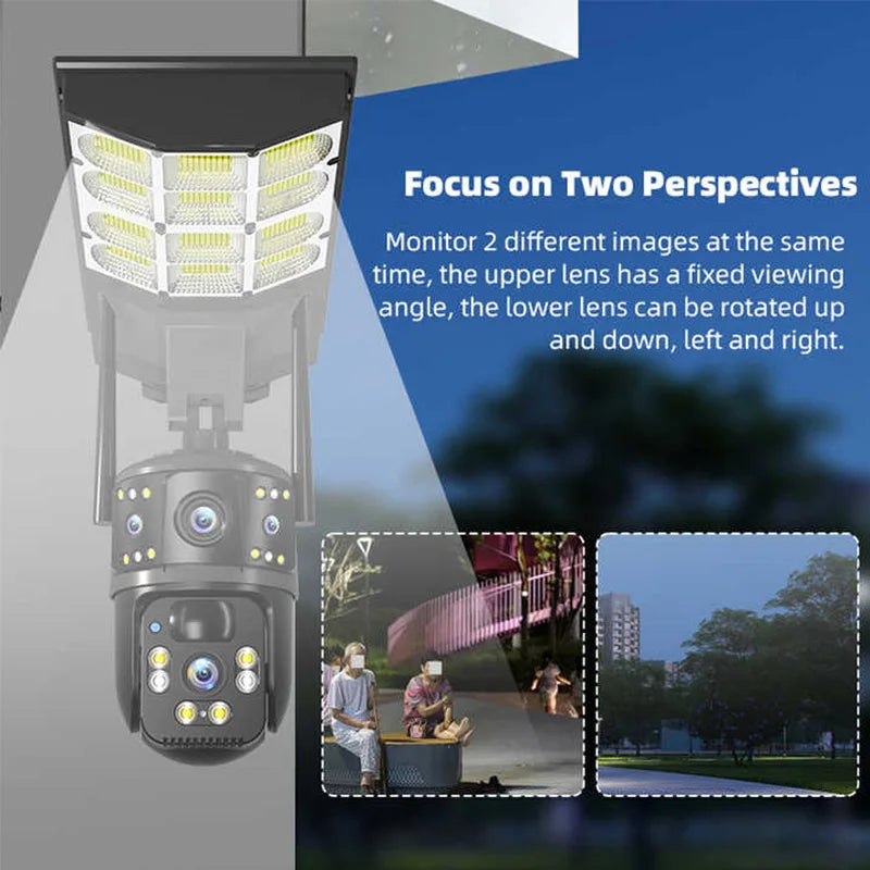 Rscamtom 6MP Security Camera Solar Dual Lens 360 Degree Rotating Motion Detection Two Way Voice Solar Street Light Camera