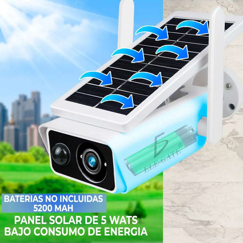 ELE-GATE Full HD Wireless WiFi Camera Solar Panel Infrared Night Vision Motion Detection IP66 Cloud Storage for Outdoor Home
