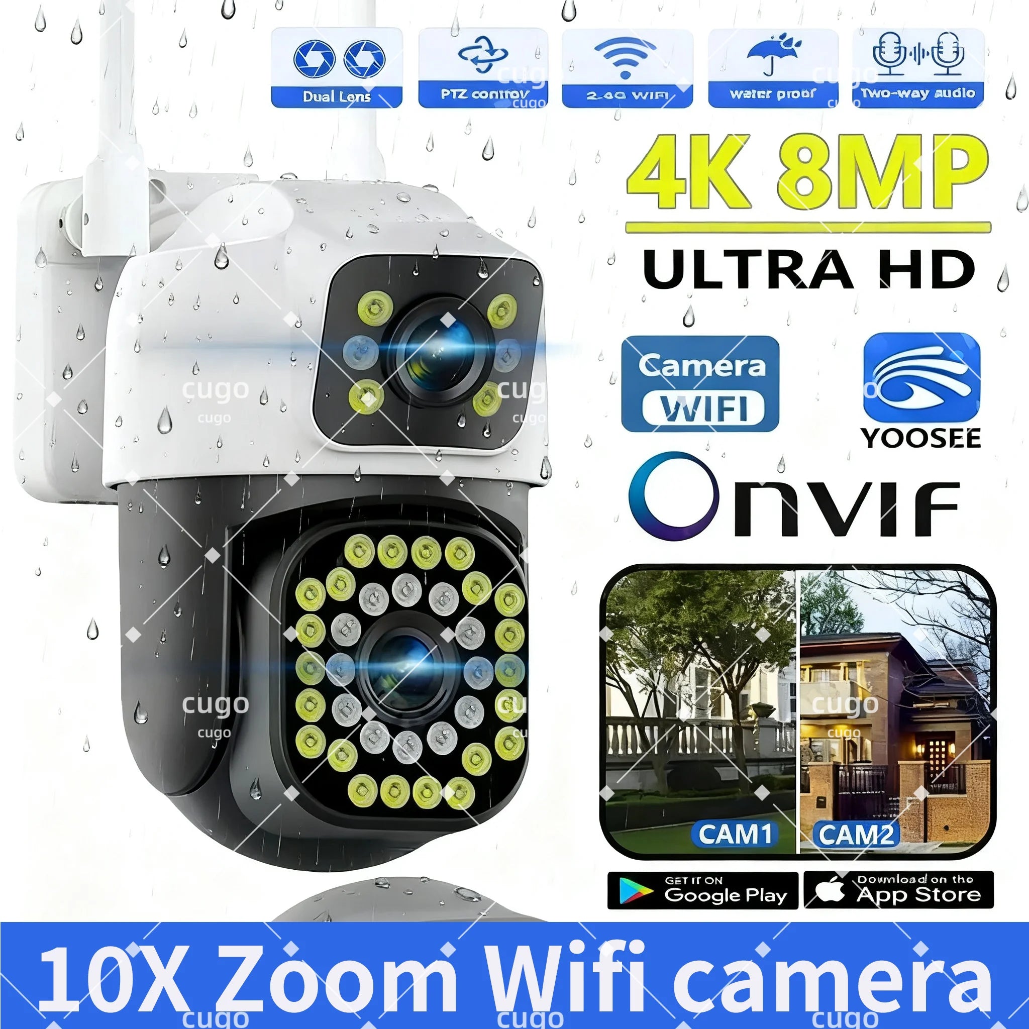 4K 8MP WiFi Surveillance Camera Dual Lens Dual Screens Auto Tracking Two-Way Audio Onvif 10X Zoom Security CCTV Camera YOOSEE