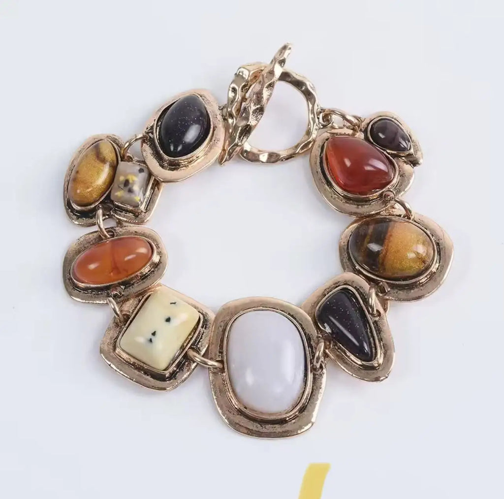 2025 New Indian Fashion Silver Plated Vintage Statement Bracelets Women Boho Ethnic Resin Stone Resin Bracelets Jewelry