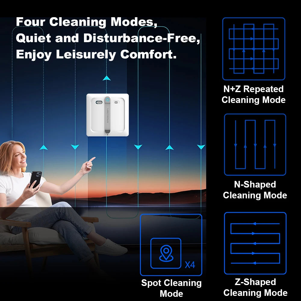 Window cleaning robot Liectroux S9,with 2 roller brushes,6-way water pump spray,9KPa,frameless works,app control