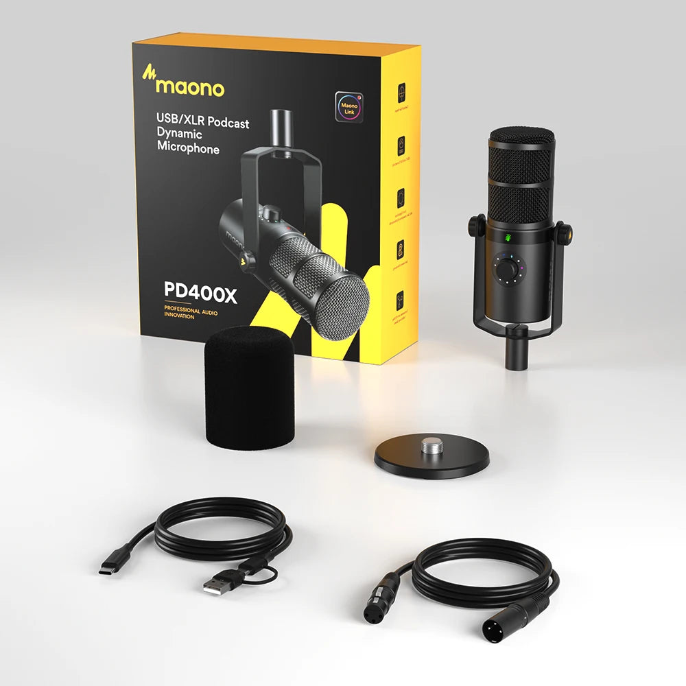 Maono USB/XLR Dynamic Microphone All Metal With One-Touch Mute Headphone Jack And Volume Control For Podcasting Streaming PD400X
