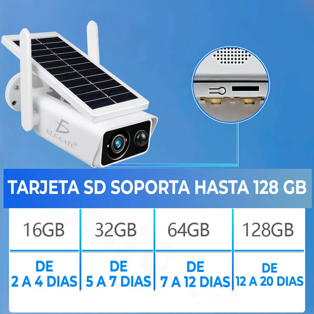 ELE-GATE Full HD Wireless WiFi Camera Solar Panel Infrared Night Vision Motion Detection IP66 Cloud Storage for Outdoor Home