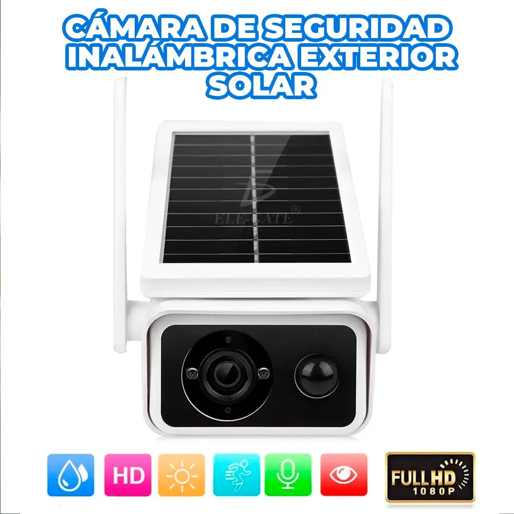 ELE-GATE Full HD Wireless WiFi Camera Solar Panel Infrared Night Vision Motion Detection IP66 Cloud Storage for Outdoor Home